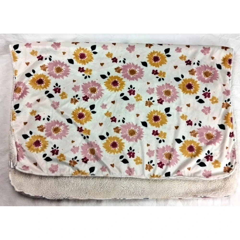 JCV Group RN: 150856 Beige‎ Floral Baby Blanket Sunflower Pink Yellow Sherpa htf